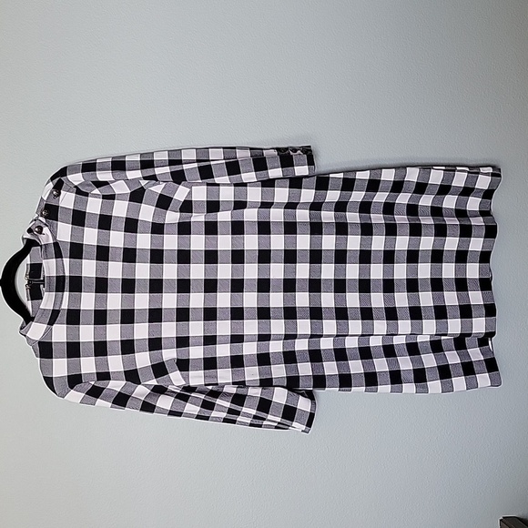 Talbots Office Classy Bold Mock Funnel Neck Black /White Gingham Shift Dress Lg - Picture 1 of 8
